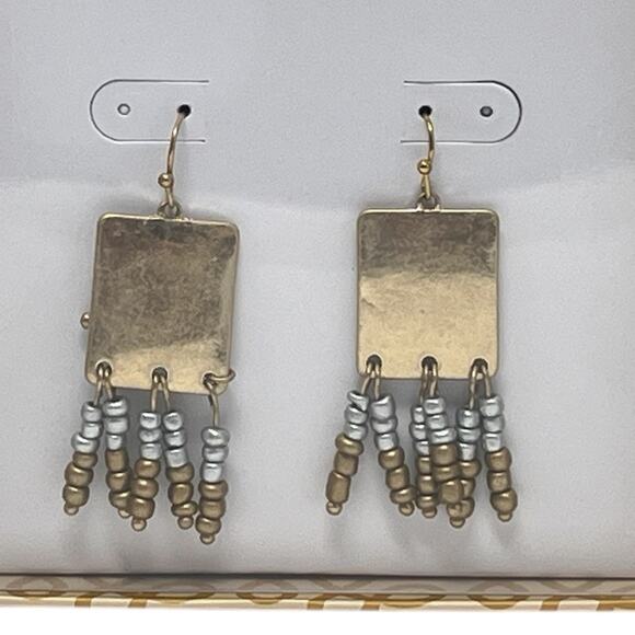 The Sak Hammered Metal Beaded Dangle Earrings Gold Silver Tone NIB - Picture 3 of 6